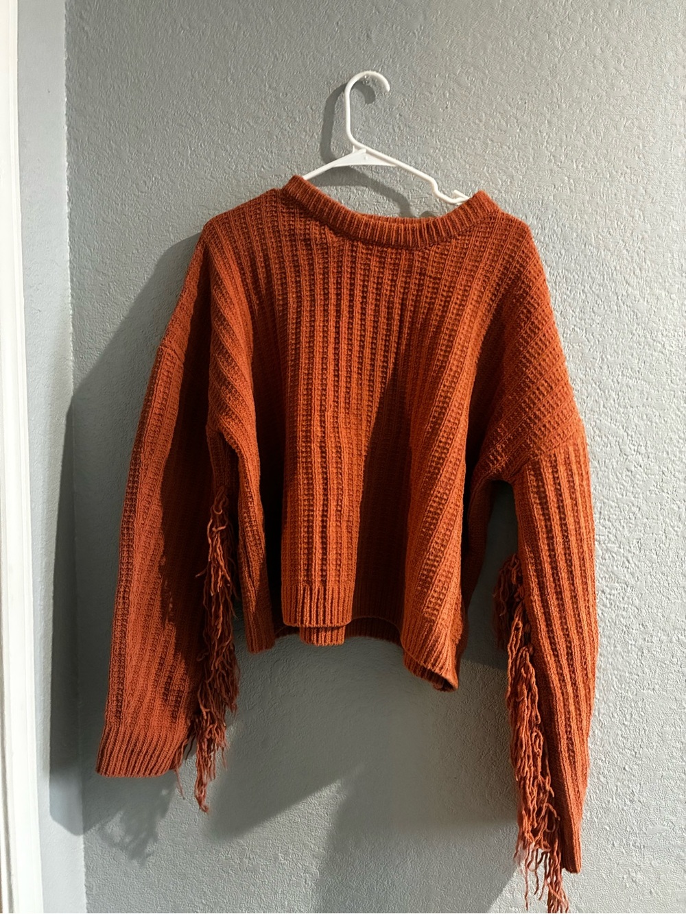 Fringed Rib-Knit Women's Sweater - Orange
